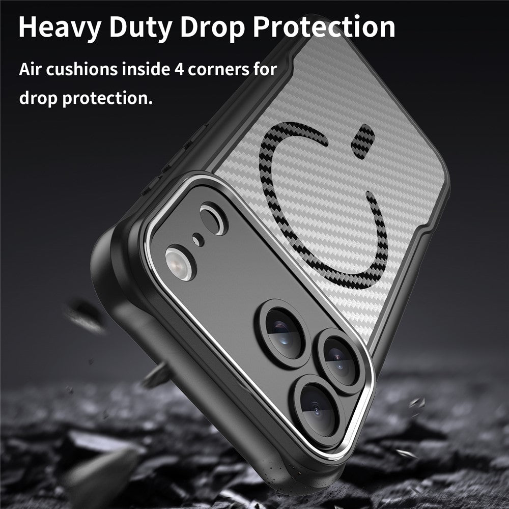 For iPhone 17 Pro Max Case Compatible with MagSafe Carbon Fiber Textured Hybrid Phone Cover - Black