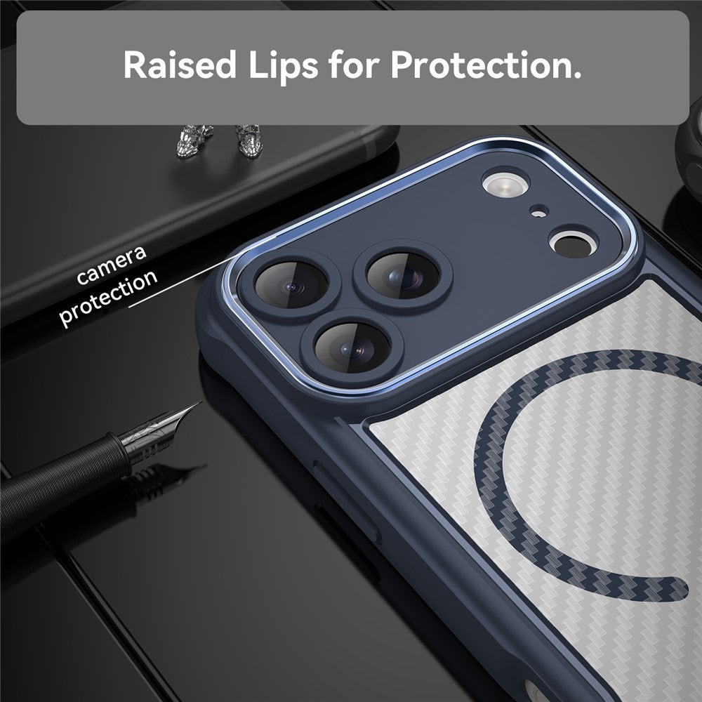 For iPhone 17 Pro Max Case Compatible with MagSafe Carbon Fiber Textured Hybrid Phone Cover - Blue