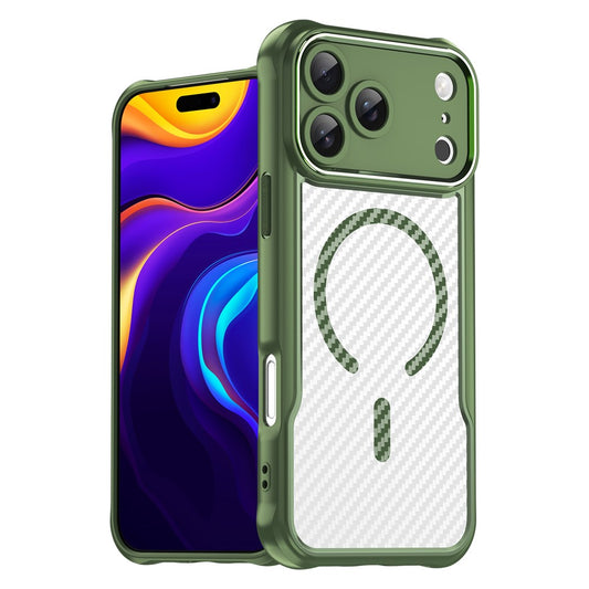 For iPhone 17 Pro Max Case Compatible with MagSafe Carbon Fiber Textured Hybrid Phone Cover - Green