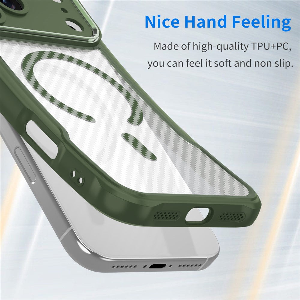 For iPhone 17 Pro Max Case Compatible with MagSafe Carbon Fiber Textured Hybrid Phone Cover - Green