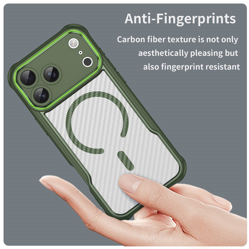 For iPhone 17 Pro Max Case Compatible with MagSafe Carbon Fiber Textured Hybrid Phone Cover - Green
