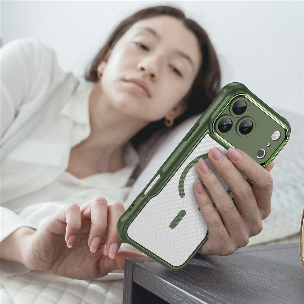 For iPhone 17 Pro Max Case Compatible with MagSafe Carbon Fiber Textured Hybrid Phone Cover - Green