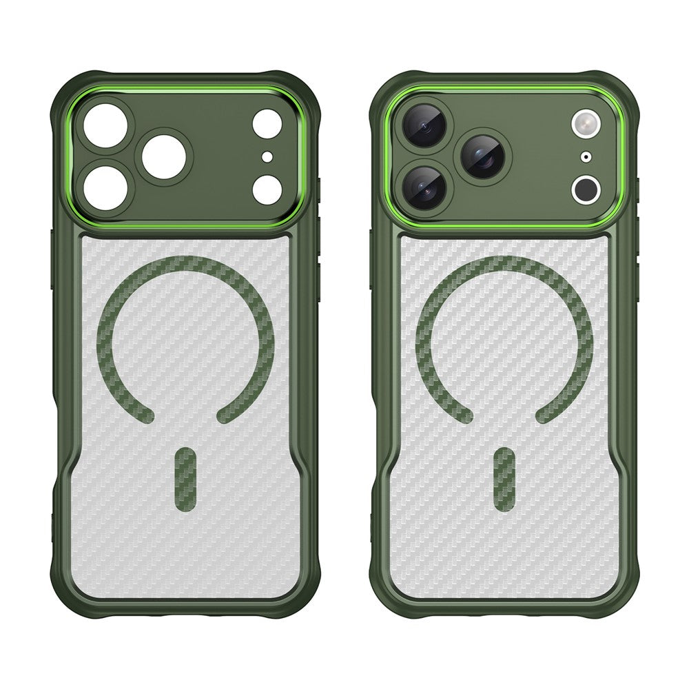 For iPhone 17 Pro Max Case Compatible with MagSafe Carbon Fiber Textured Hybrid Phone Cover - Green