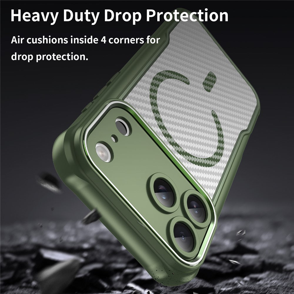 For iPhone 17 Pro Max Case Compatible with MagSafe Carbon Fiber Textured Hybrid Phone Cover - Green