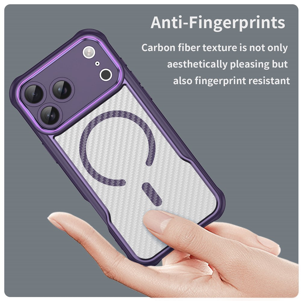For iPhone 17 Pro Max Case Compatible with MagSafe Carbon Fiber Textured Hybrid Phone Cover - Purple