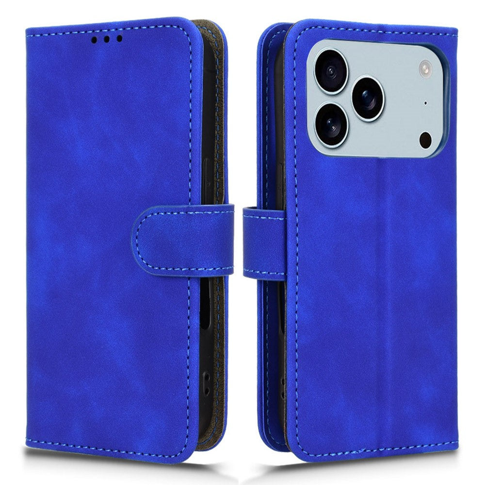 For iPhone 17 Pro Max Leather Case Skin Feel Anti Drop Wallet Flip Phone Cover - Blue