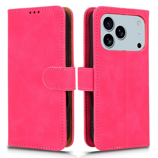 For iPhone 17 Pro Max Leather Case Skin Feel Anti Drop Wallet Flip Phone Cover - Rose