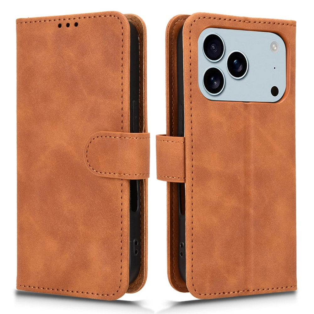 For iPhone 17 Pro Max Leather Case Skin Feel Anti Drop Wallet Flip Phone Cover - Brown