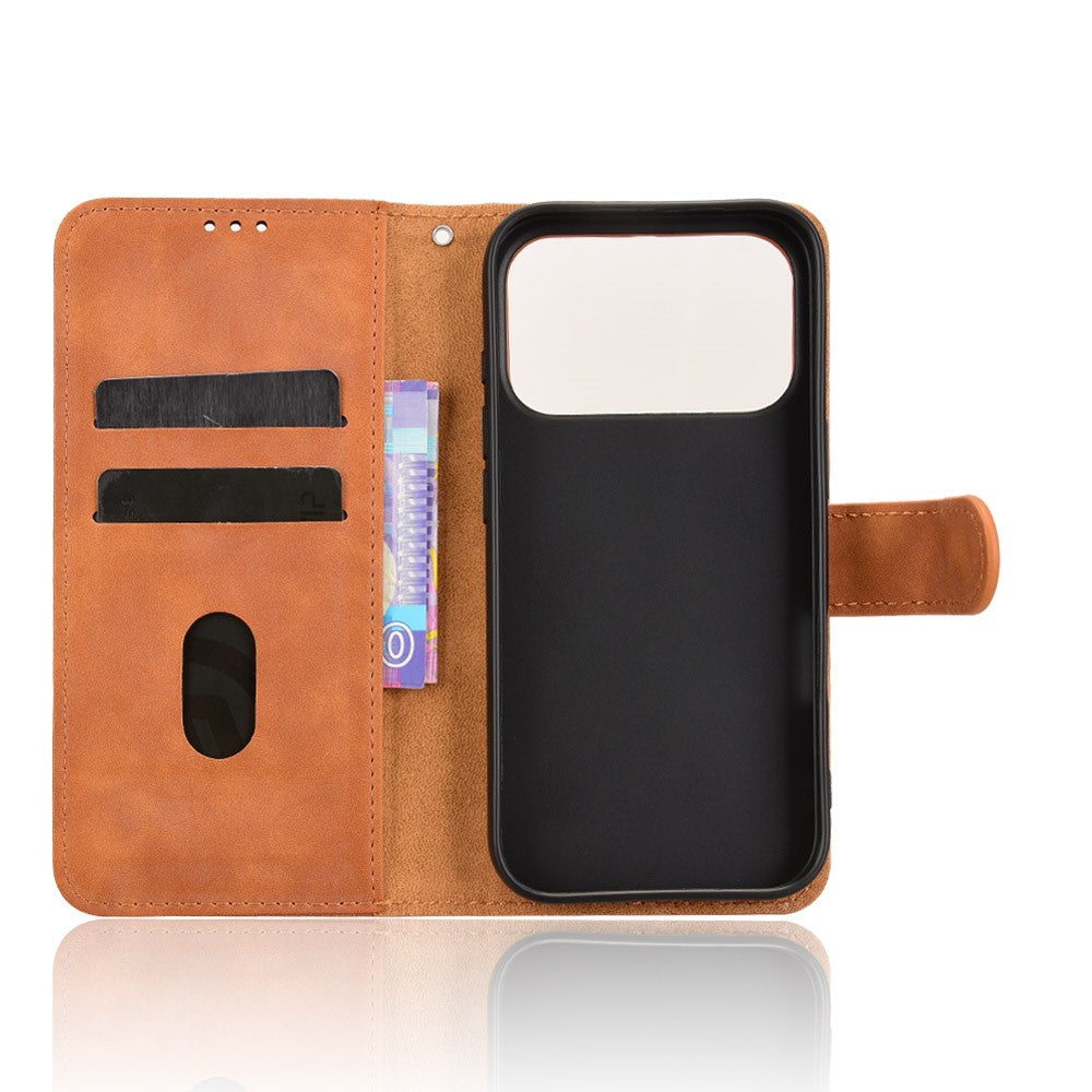 For iPhone 17 Pro Max Leather Case Skin Feel Anti Drop Wallet Flip Phone Cover - Brown