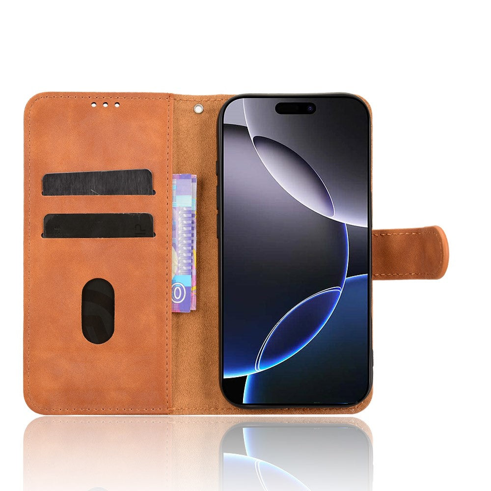 For iPhone 17 Pro Max Leather Case Skin Feel Anti Drop Wallet Flip Phone Cover - Brown