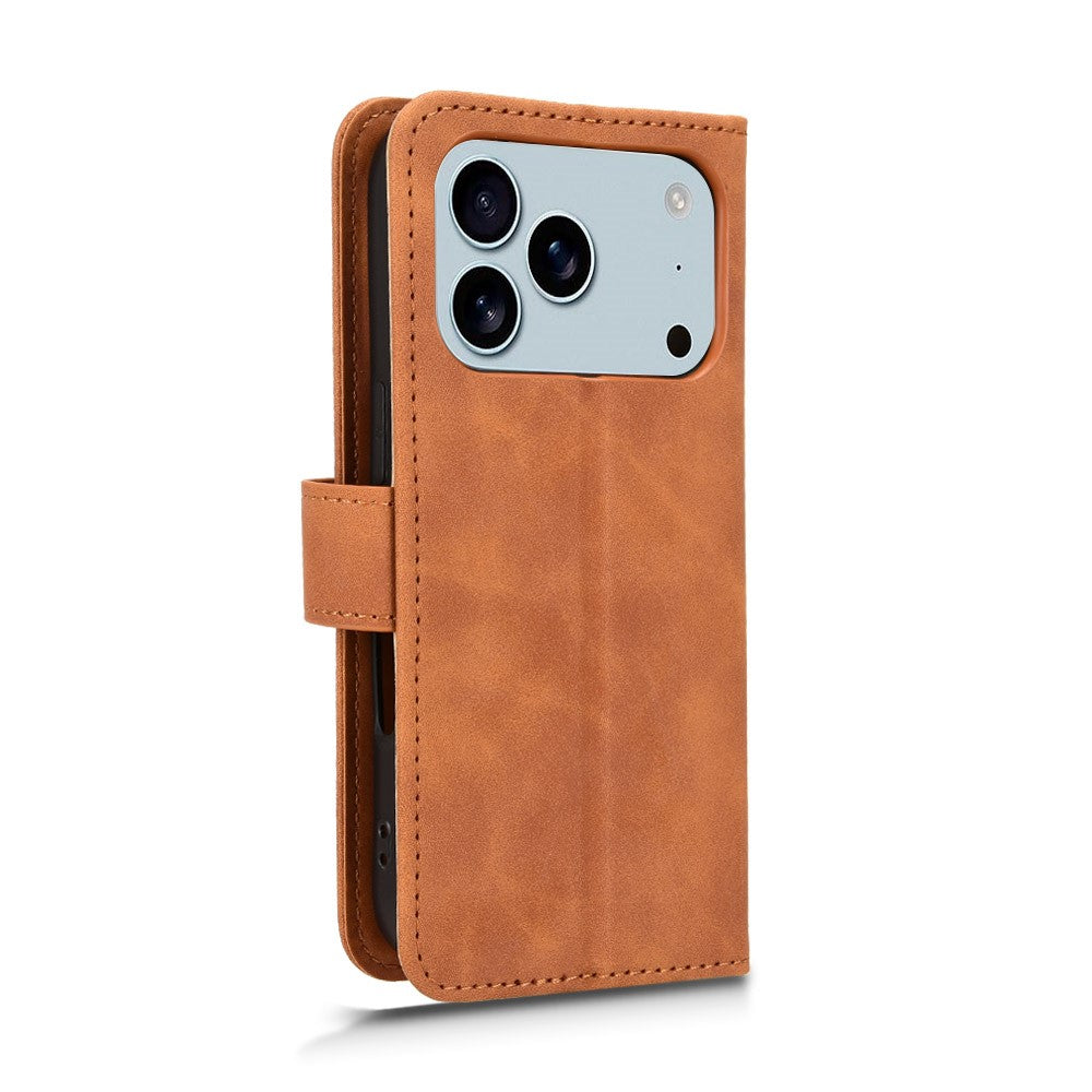 For iPhone 17 Pro Max Leather Case Skin Feel Anti Drop Wallet Flip Phone Cover - Brown