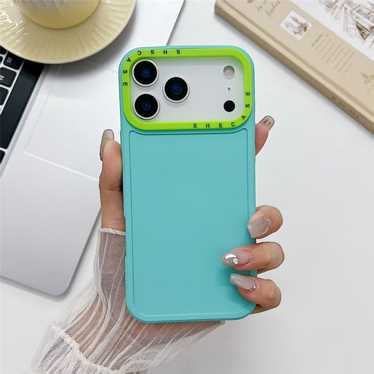 For iPhone 17 Pro Max TPU Case Contrast Color Lens Frame Shockproof Phone Back Cover - Cyan