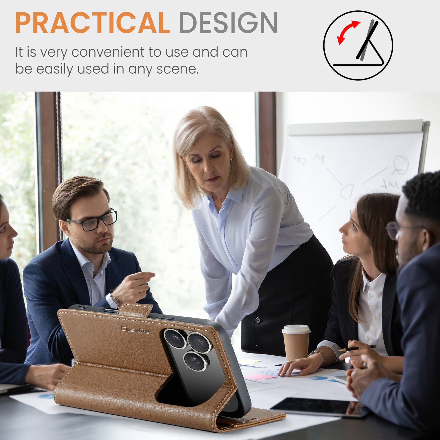 For iPhone 17 Pro Max Case CASEME 023 Series RFID Blocking Leather Wallet Stand Phone Cover - Brown