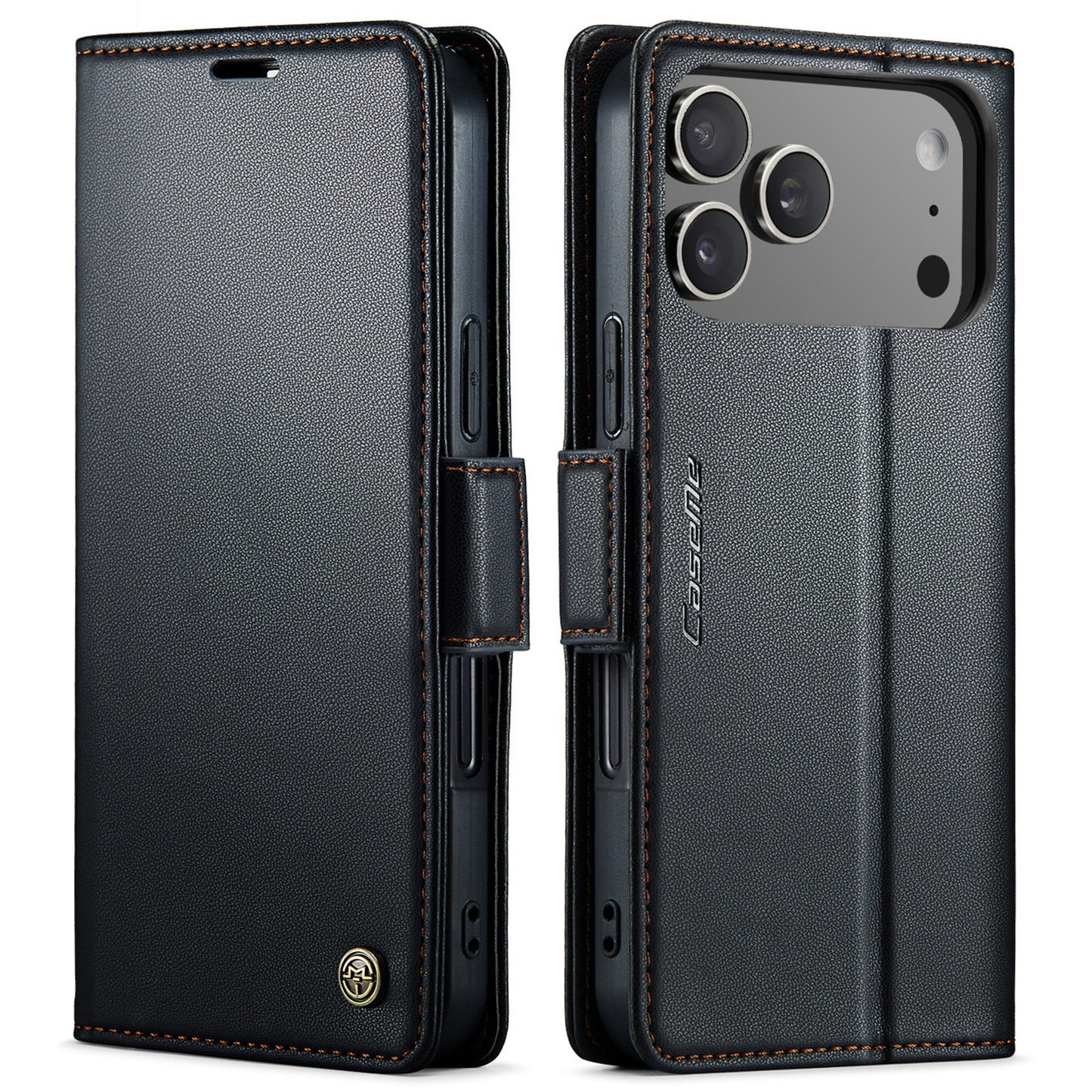 For iPhone 17 Pro Max Case CASEME 023 Series RFID Blocking Leather Wallet Stand Phone Cover - Black