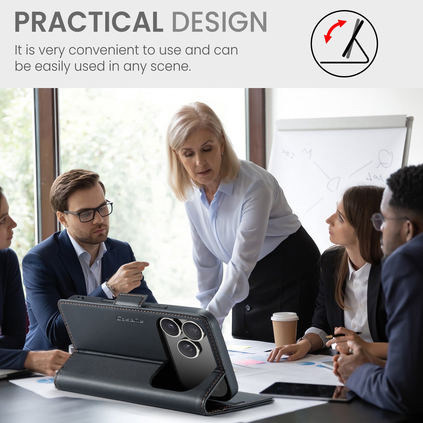 For iPhone 17 Pro Max Case CASEME 023 Series RFID Blocking Leather Wallet Stand Phone Cover - Black