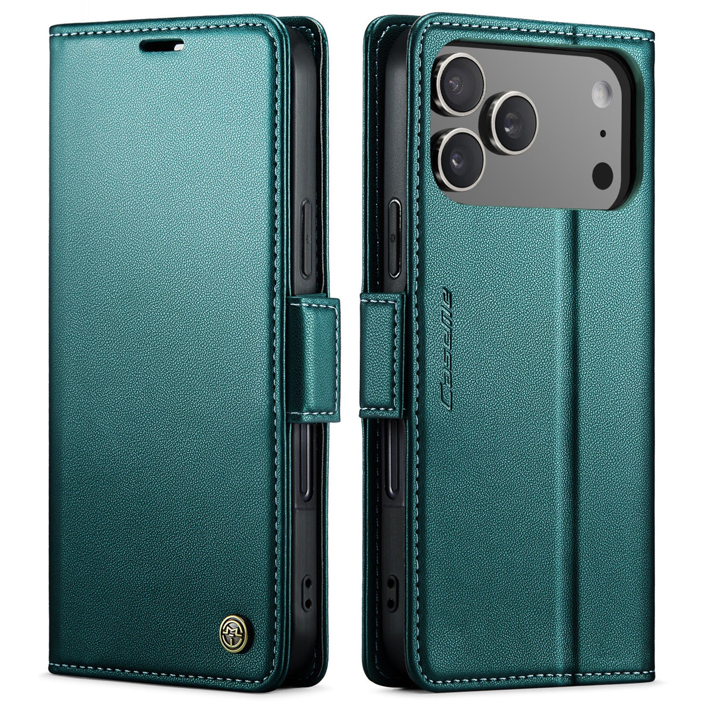 For iPhone 17 Pro Max Case CASEME 023 Series RFID Blocking Leather Wallet Stand Phone Cover - Green
