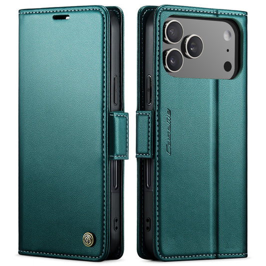 For iPhone 17 Pro Max Case CASEME 023 Series RFID Blocking Leather Wallet Stand Phone Cover - Green