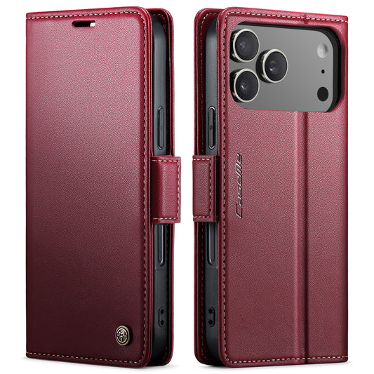 For iPhone 17 Pro Max Case CASEME 023 Series RFID Blocking Leather Wallet Stand Phone Cover - Red