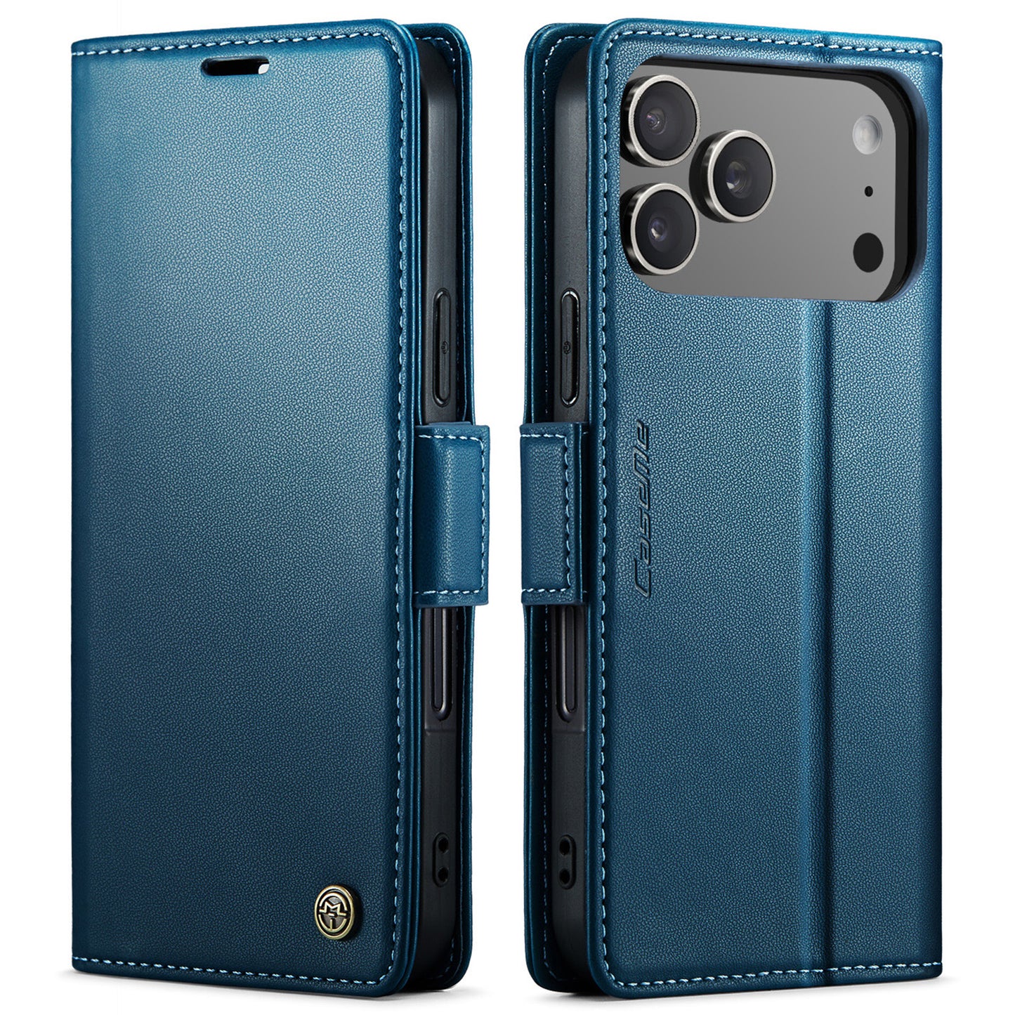 For iPhone 17 Pro Max Case CASEME 023 Series RFID Blocking Leather Wallet Stand Phone Cover - Blue