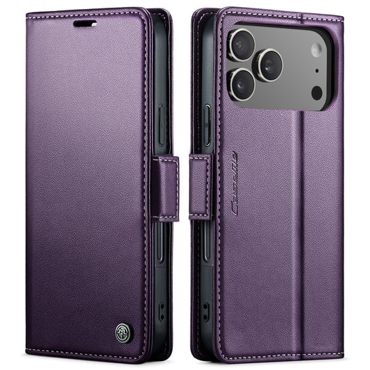 For iPhone 17 Pro Max Case CASEME 023 Series RFID Blocking Leather Wallet Stand Phone Cover - Purple