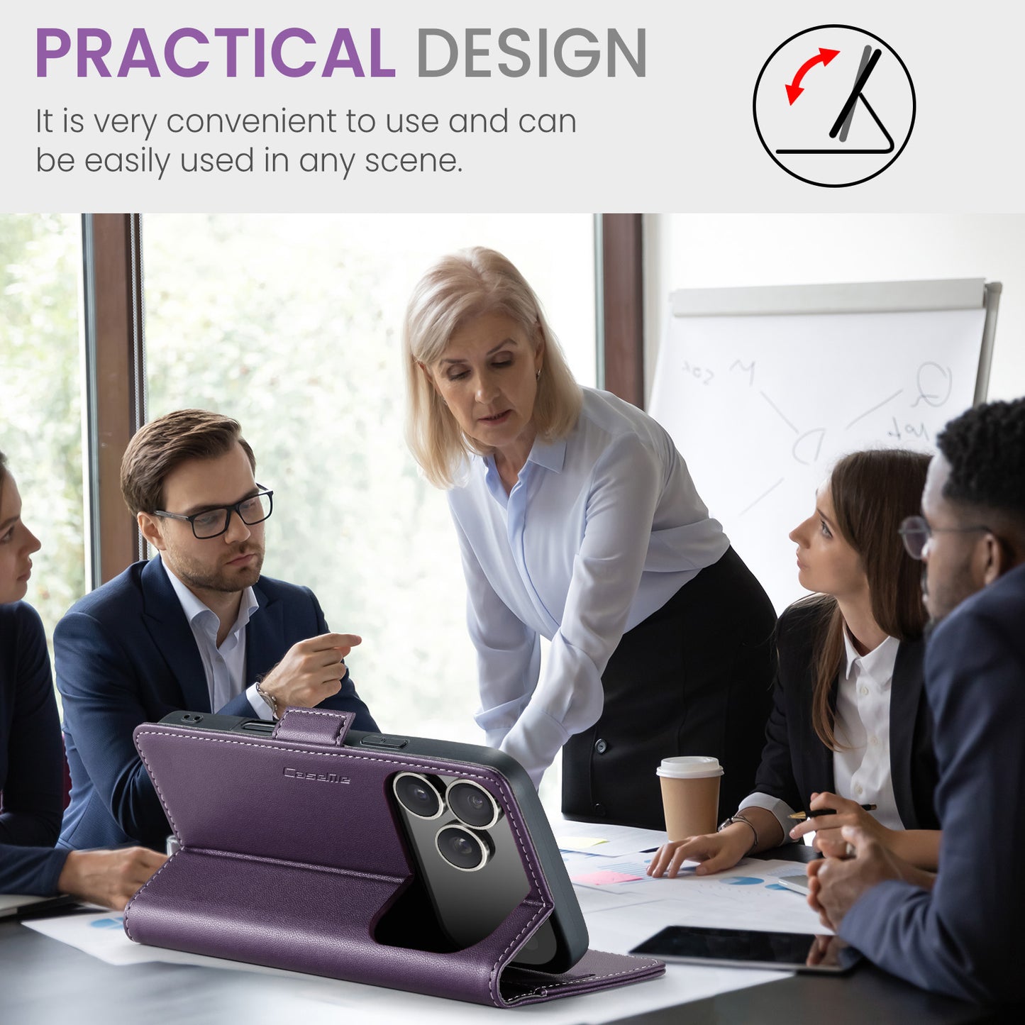 For iPhone 17 Pro Max Case CASEME 023 Series RFID Blocking Leather Wallet Stand Phone Cover - Purple