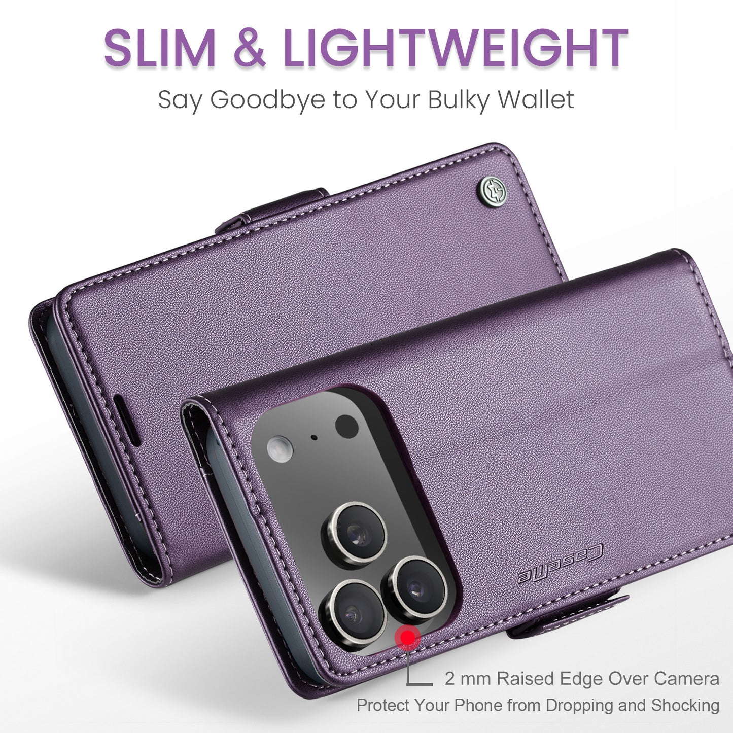 For iPhone 17 Pro Max Case CASEME 023 Series RFID Blocking Leather Wallet Stand Phone Cover - Purple