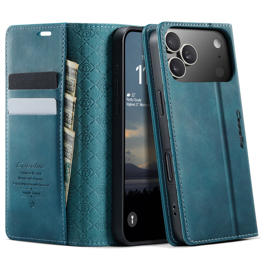 For iPhone 17 Pro Max Case CASEME 033 Series RFID Blocking Wallet Stand Calf Texture Leather Phone Cover - Green