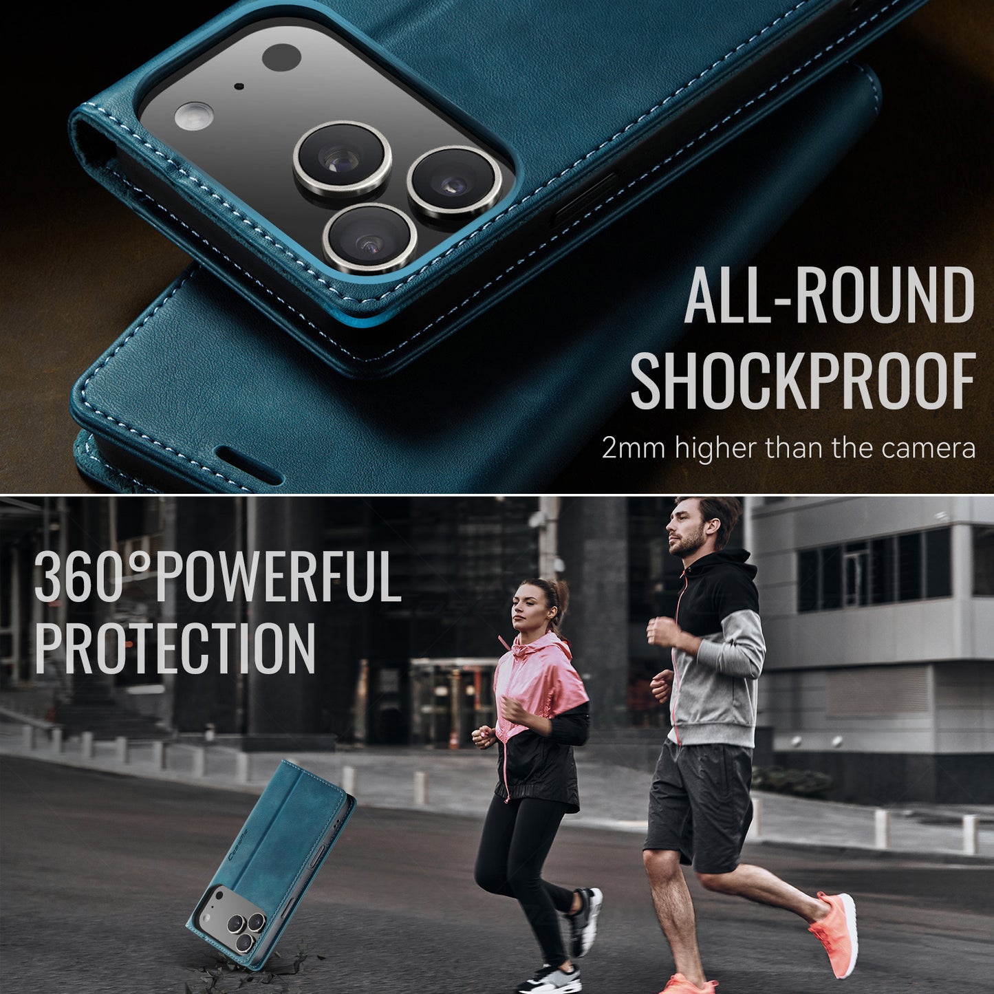 For iPhone 17 Pro Max Case CASEME 033 Series RFID Blocking Wallet Stand Calf Texture Leather Phone Cover - Green
