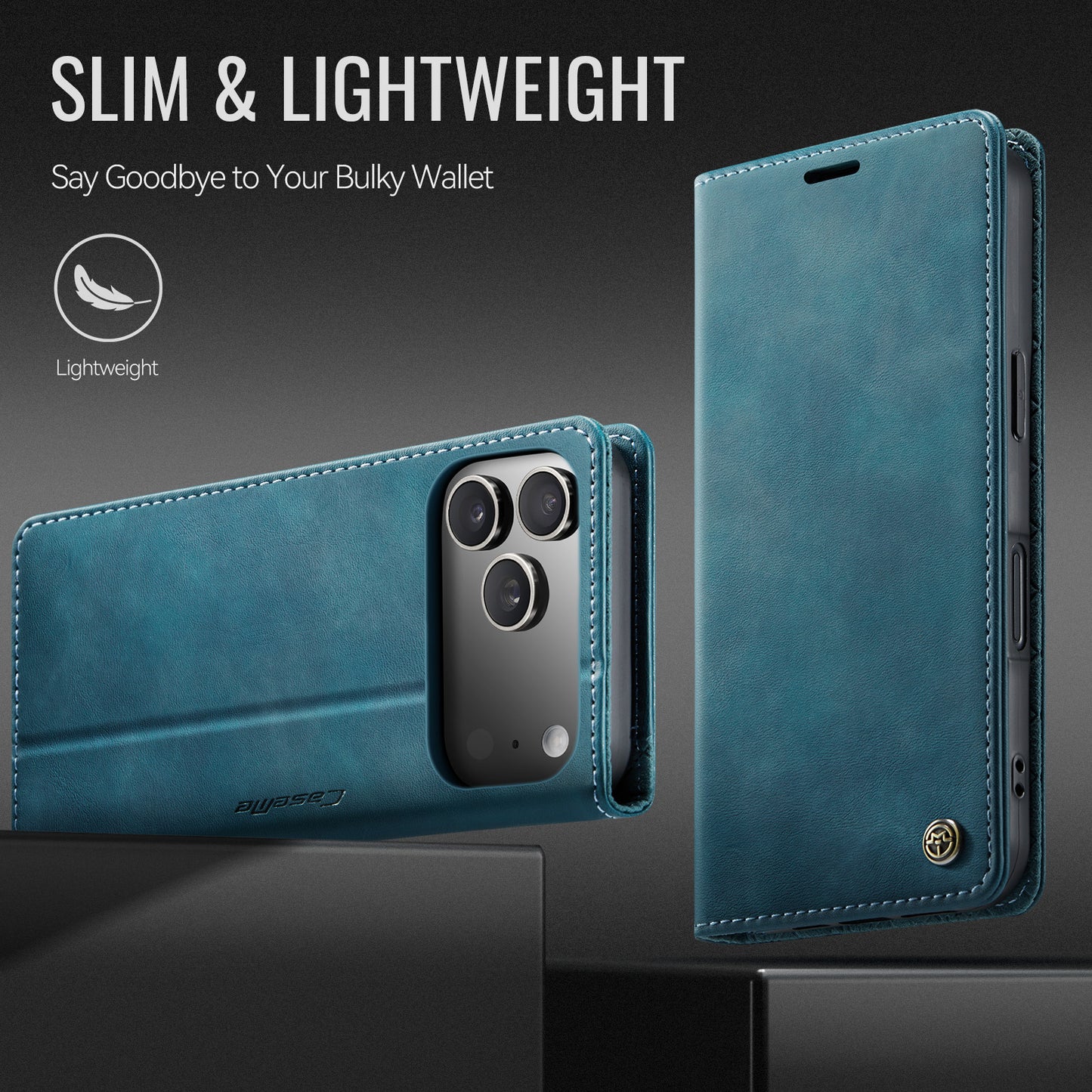 For iPhone 17 Pro Max Case CASEME 033 Series RFID Blocking Wallet Stand Calf Texture Leather Phone Cover - Green