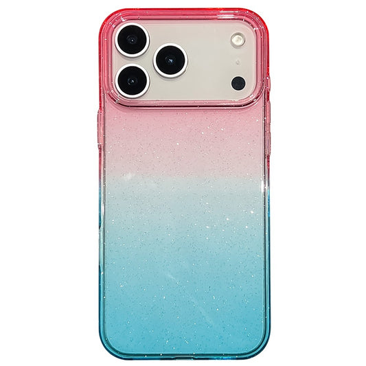 For iPhone 17 Pro Max Case Transparent Glitter Dual Color PC + TPU Phone Cover - Pink / Sky Blue