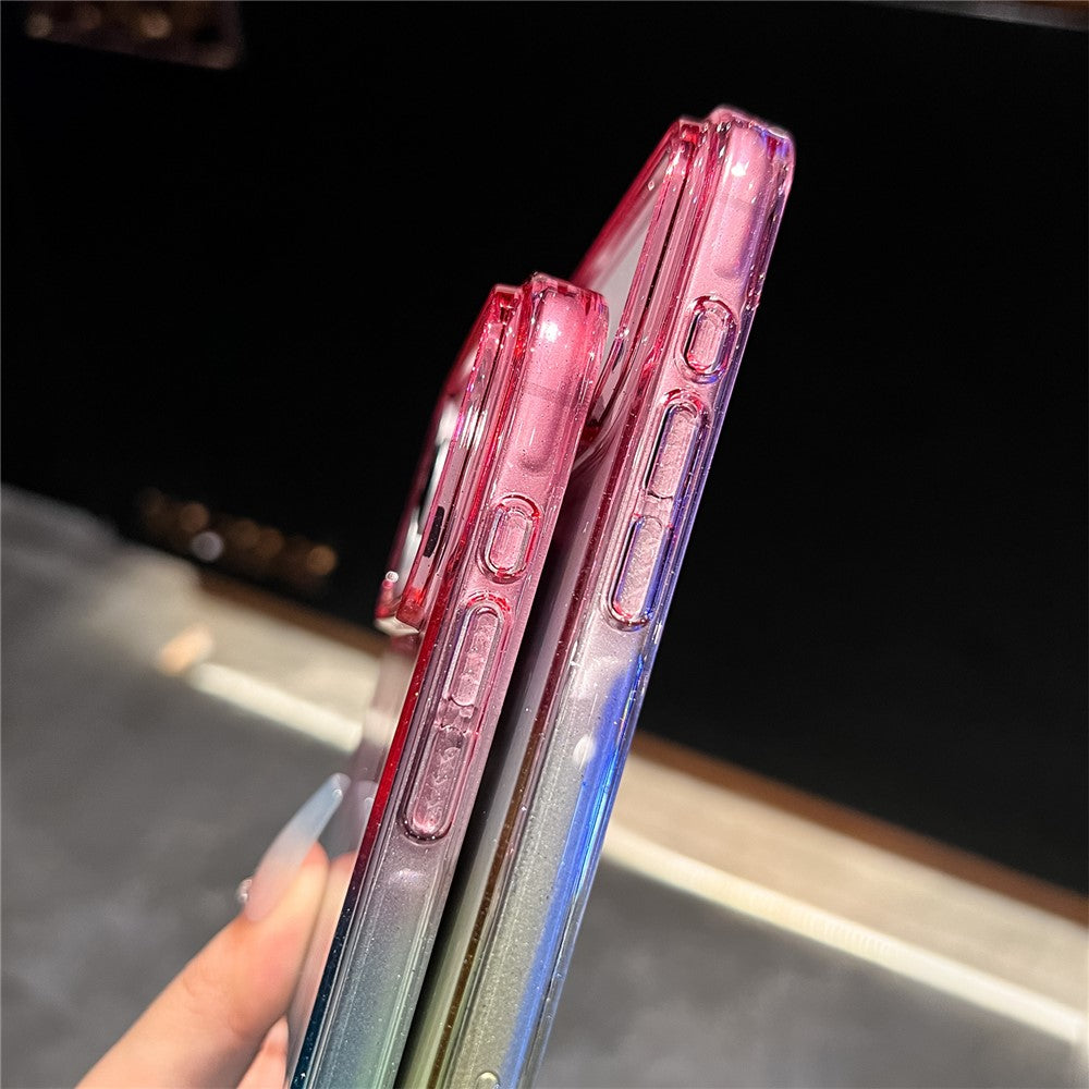 For iPhone 17 Pro Max Case Transparent Glitter Dual Color PC + TPU Phone Cover - Pink / Sky Blue