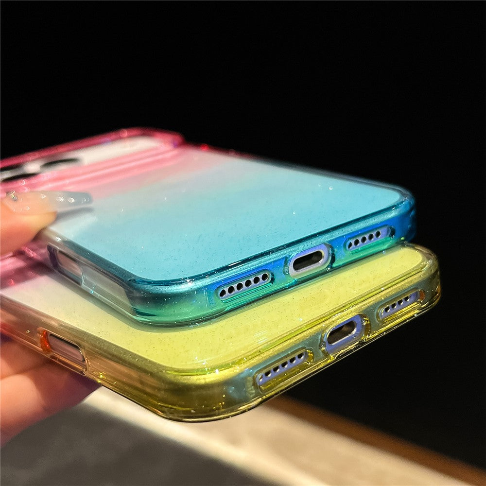 For iPhone 17 Pro Max Case Transparent Glitter Dual Color PC + TPU Phone Cover - Pink / Sky Blue