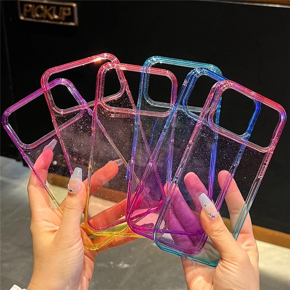 For iPhone 17 Pro Max Case Transparent Glitter Dual Color PC + TPU Phone Cover - Pink / Sky Blue