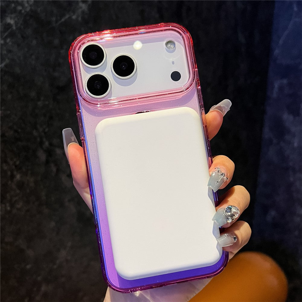 For iPhone 17 Pro Max Case Glitter PC + TPU Clear Mirror Kickstand Phone Cover with Compatible with MagSafe - Pink / Yellow