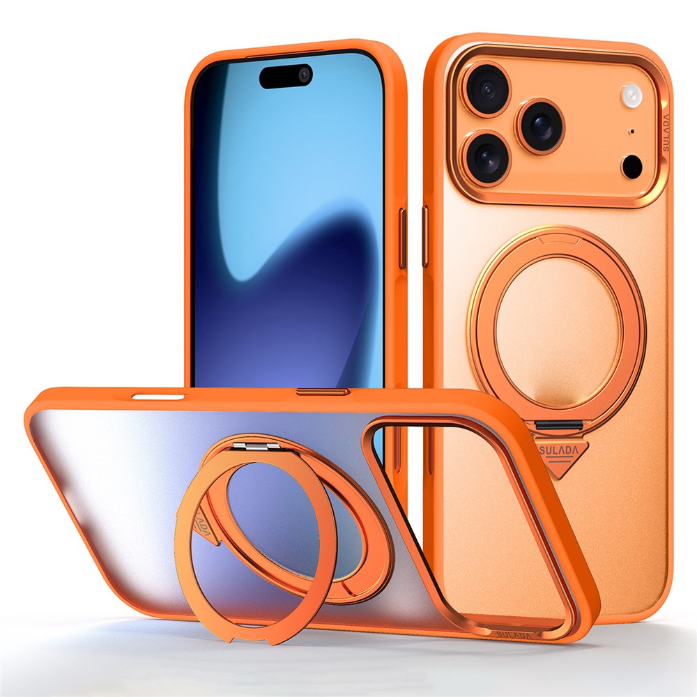 SULADA For iPhone 17 Pro Max Case Magnetic Case Anti-Fingerprints Matte TPU + PC Phone Cover with Kickstand - Orange