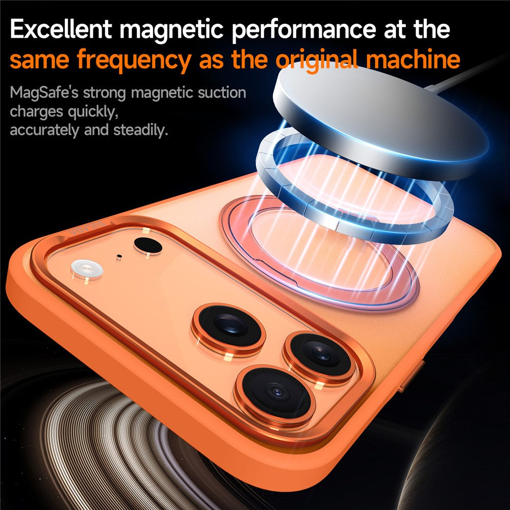 SULADA For iPhone 17 Pro Max Case Magnetic Case Anti-Fingerprints Matte TPU + PC Phone Cover with Kickstand - Orange