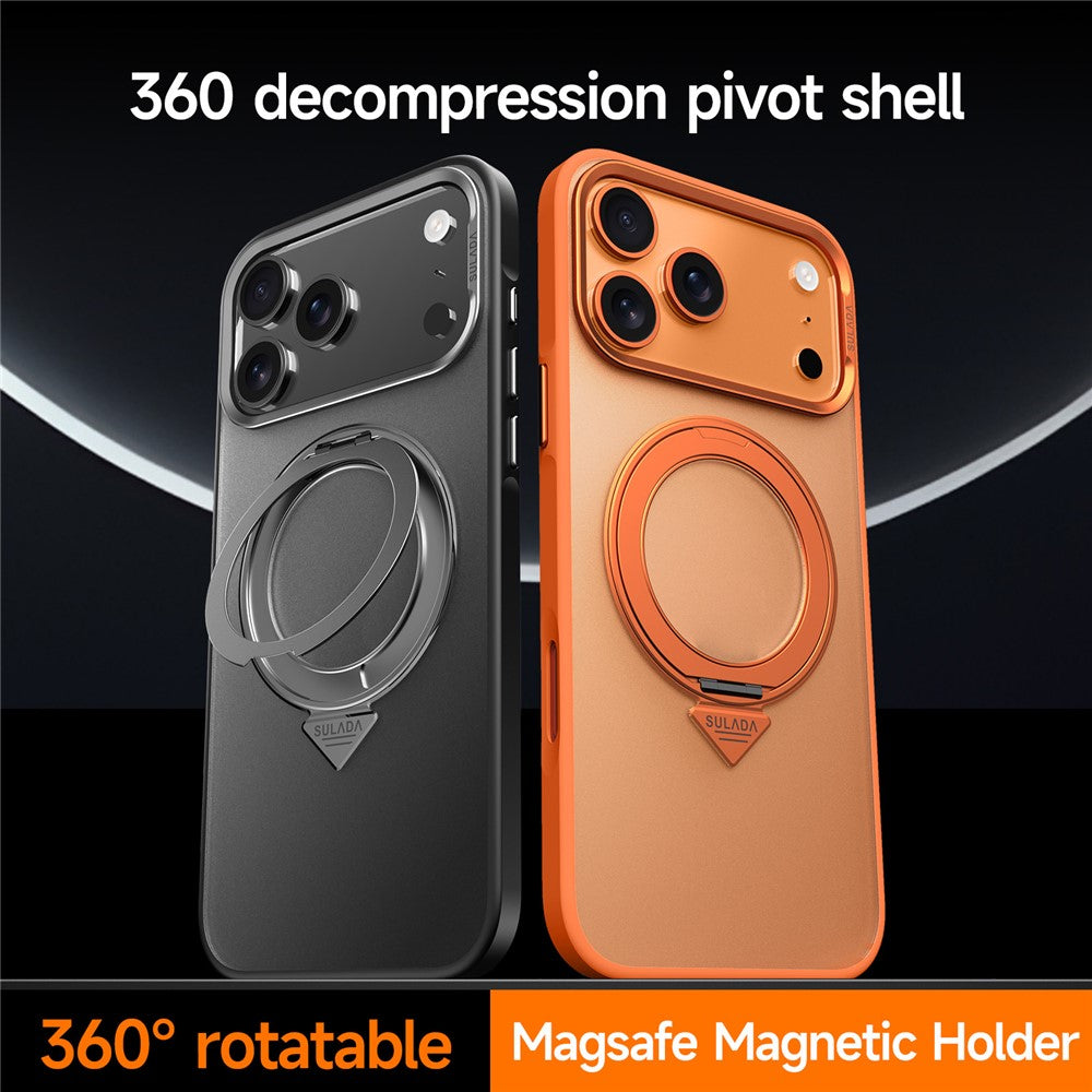SULADA For iPhone 17 Pro Max Case Magnetic Case Anti-Fingerprints Matte TPU + PC Phone Cover with Kickstand - Orange