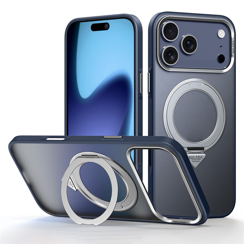 SULADA For iPhone 17 Pro Max Case Magnetic Case Anti-Fingerprints Matte TPU + PC Phone Cover with Kickstand - Titanium Blue