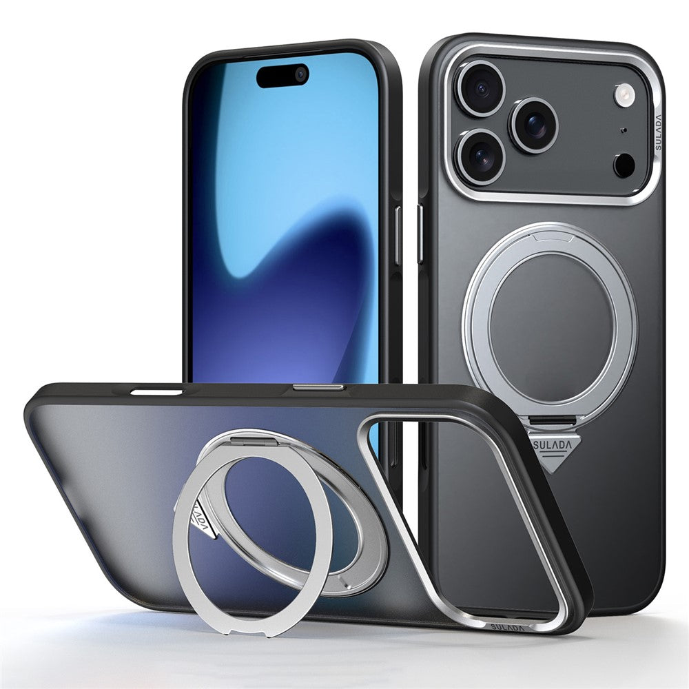 SULADA For iPhone 17 Pro Max Case Magnetic Case Anti-Fingerprints Matte TPU + PC Phone Cover with Kickstand - Titanium Black