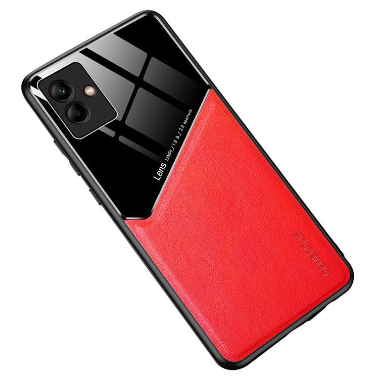 For Samsung Galaxy A04 4G (164.4 x 76.3 x 9.1 mm) Phone Shell, Scratch Resistant TPU + PC + Textured PU Leather Coating Protective Case Phone Cover Support Magnetic Car Mount - Red