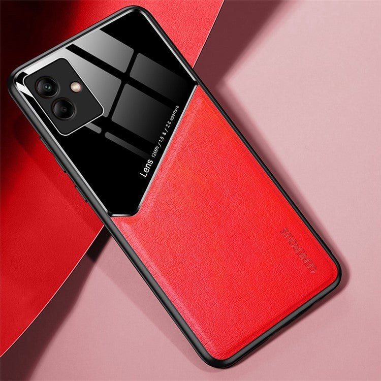For Samsung Galaxy A04 4G (164.4 x 76.3 x 9.1 mm) Phone Shell, Scratch Resistant TPU + PC + Textured PU Leather Coating Protective Case Phone Cover Support Magnetic Car Mount - Red