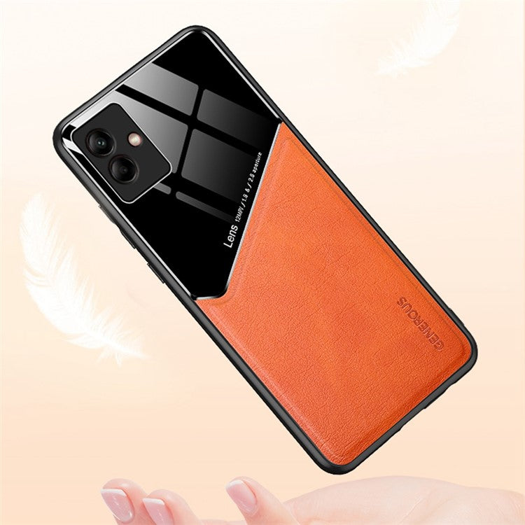 For Samsung Galaxy A04 4G (164.4 x 76.3 x 9.1 mm) Phone Shell, Scratch Resistant TPU + PC + Textured PU Leather Coating Protective Case Phone Cover Support Magnetic Car Mount - Red