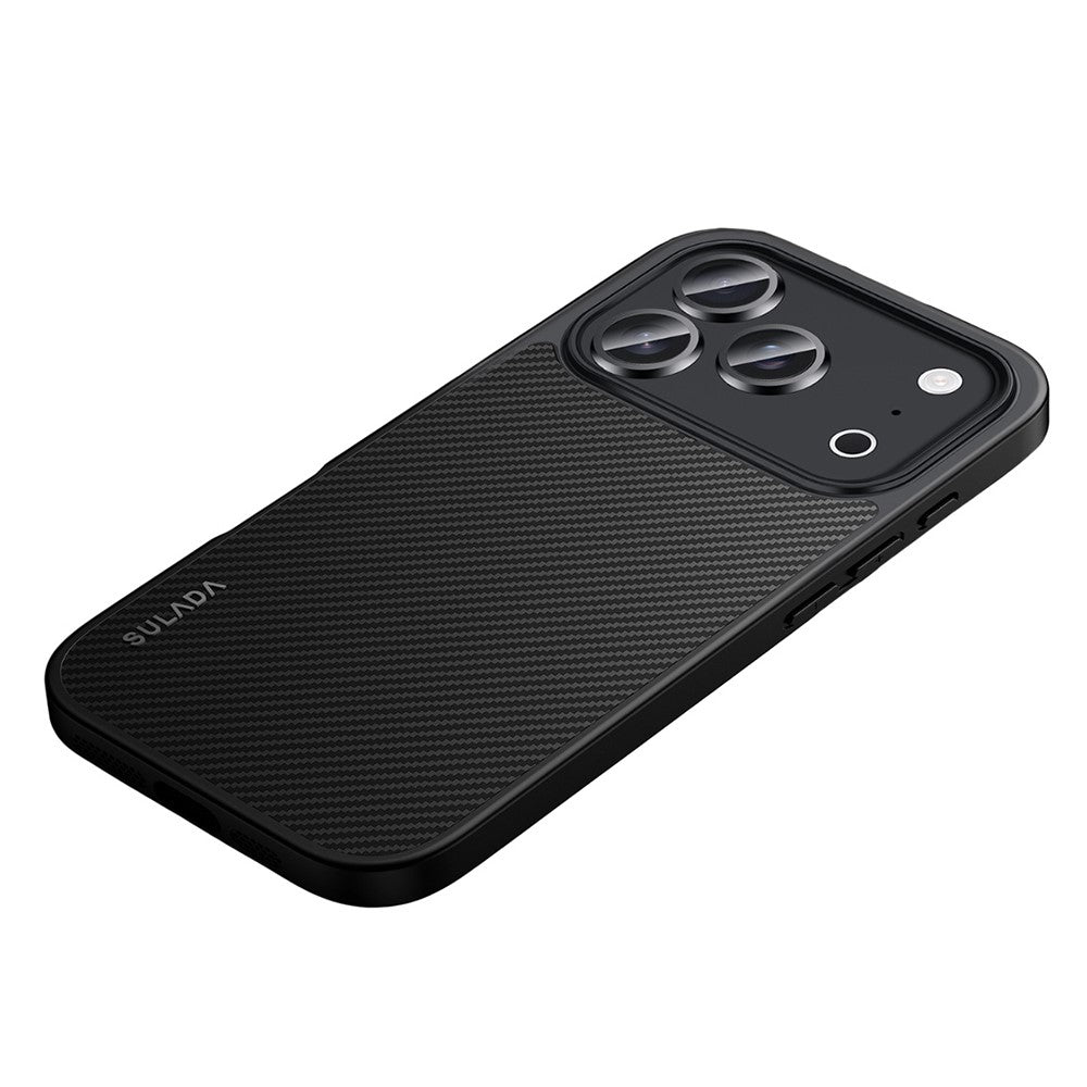 SULADA For iPhone 17 Pro Max Case Compatible with MagSafe Metal Lens Frame PU+TPU Phone Cover - Black