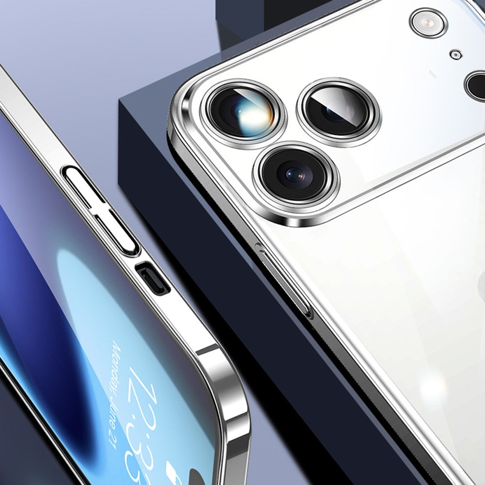 SULADA JINGJIA Series For iPhone 17 Pro Max Case Electroplating Hard PC Clear Phone Case with Lens Film - Silver