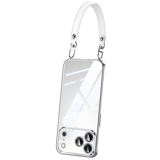 SULADA For iPhone 17 Pro Max Case Electroplating Ultra Clear Soft TPU Phone Cover with PU Wrist Strap - Silver