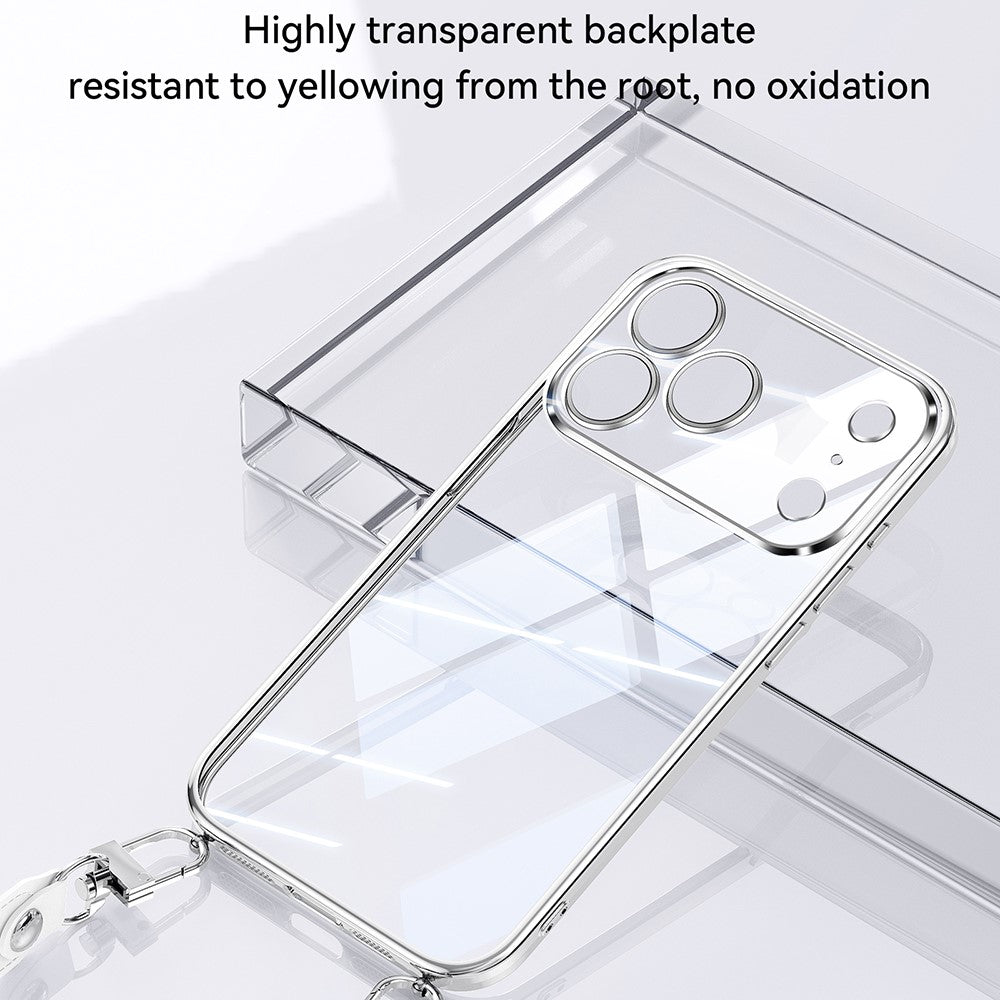 SULADA For iPhone 17 Pro Max Case Electroplating Ultra Clear Soft TPU Phone Cover with PU Wrist Strap - Silver