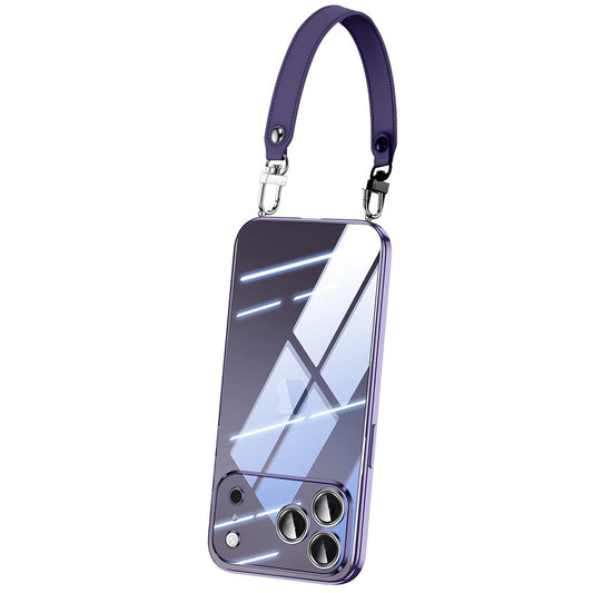 SULADA For iPhone 17 Pro Max Case Electroplating Ultra Clear Soft TPU Phone Cover with PU Wrist Strap - Purple