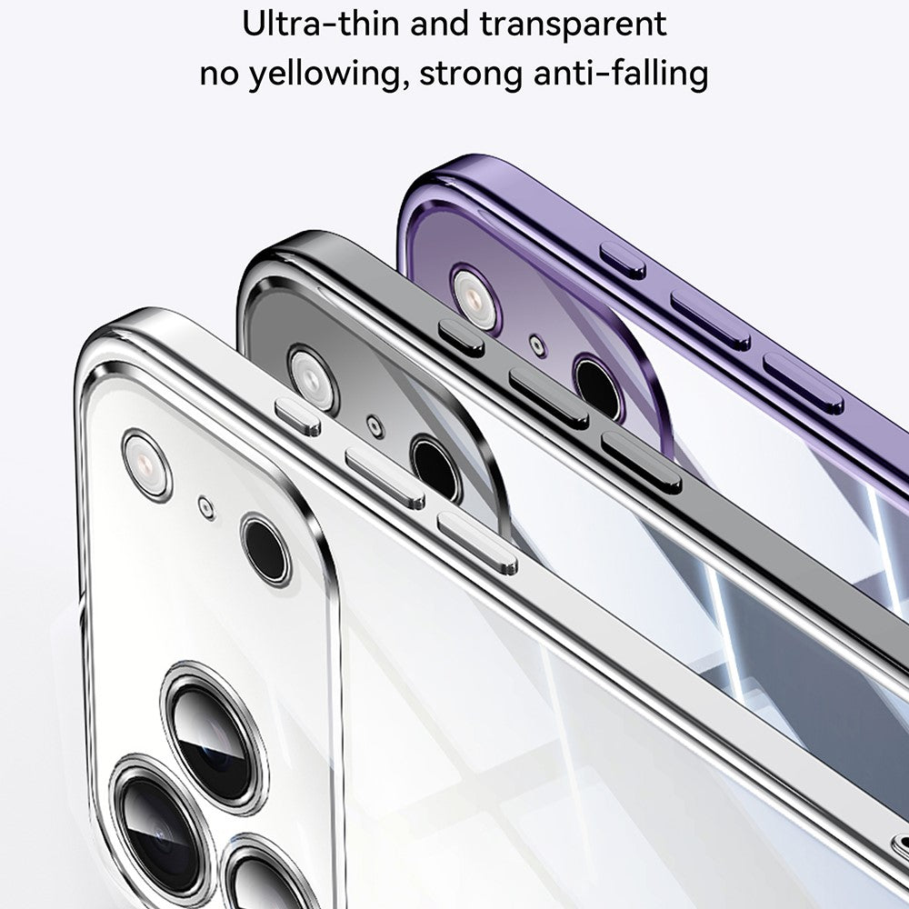 SULADA For iPhone 17 Pro Max Case Electroplating Ultra Clear Soft TPU Phone Cover with PU Wrist Strap - Purple