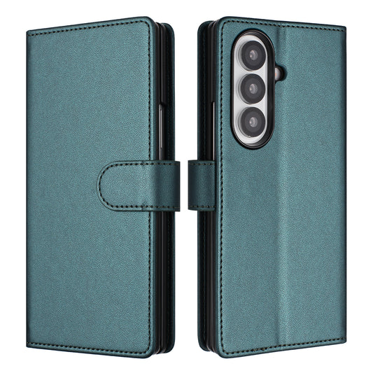 For Samsung Galaxy Z Fold7 5G Leather Case Wallet Stand Phone Cover with Wrist Strap - Green