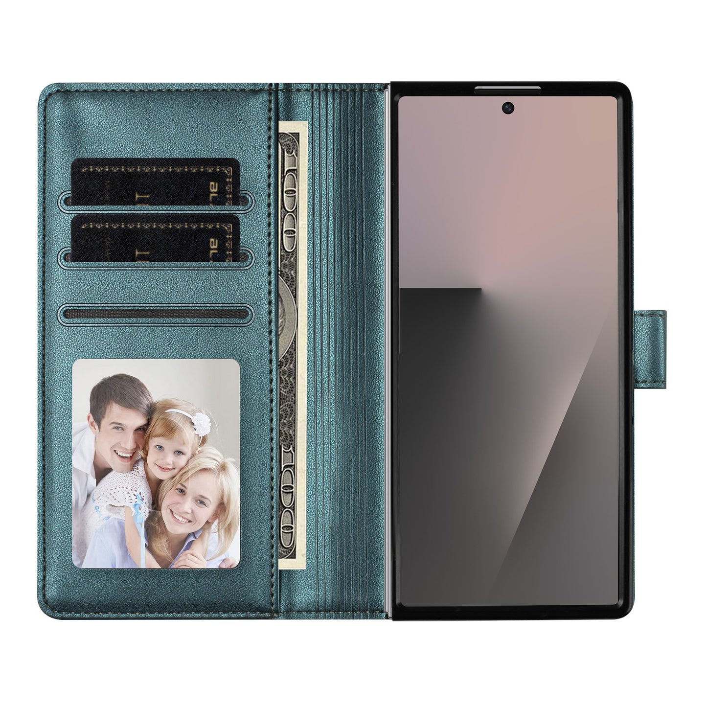 For Samsung Galaxy Z Fold7 5G Leather Case Wallet Stand Phone Cover with Wrist Strap - Green